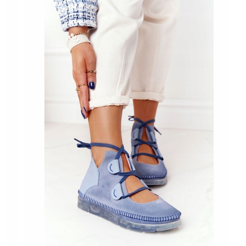 Läderstövlar för kvinnor Maciejka Blue 04457-06 blå mångfärgad 1