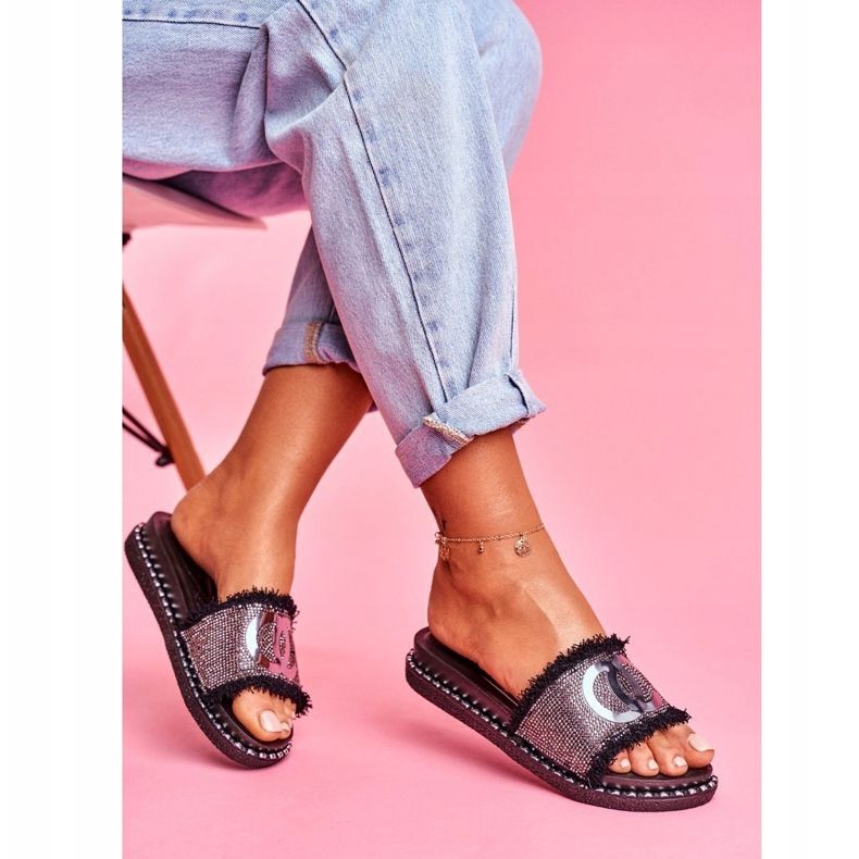 PS1 Flip-flops med kristaller på Black Candy Man-plattformen svart 1