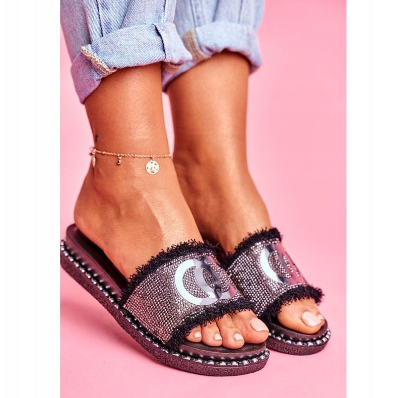 PS1 Flip-flops med kristaller på Black Candy Man-plattformen svart 2