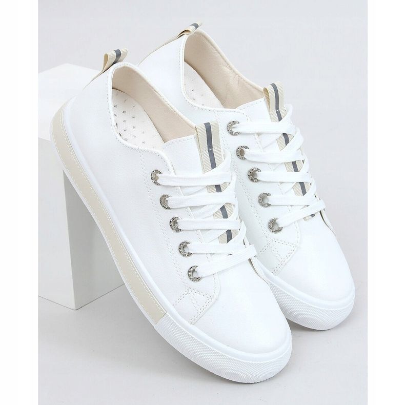 Kvinnors vita och beige sneakers A88-87 Beige 1