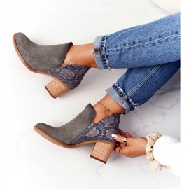 Kvinnors läderskor på hälen Maciejka grå GAD 04492 silver- 1