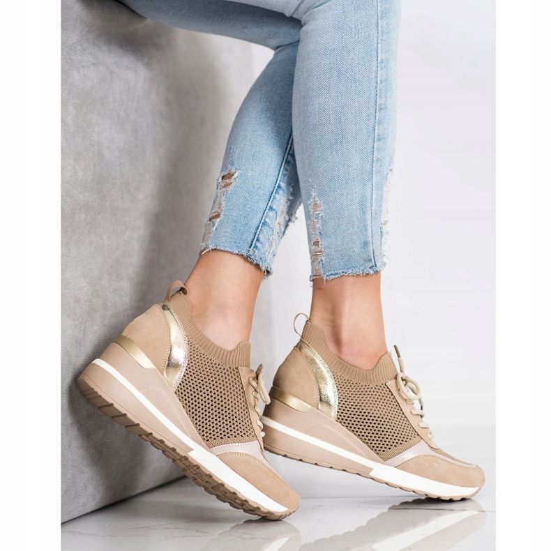 VINCEZA openwork sneakers beige 2