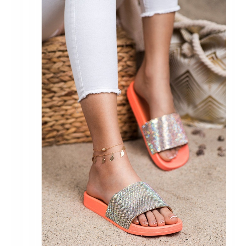 Seastar Tofflor Med Kristaller orange silver- 1