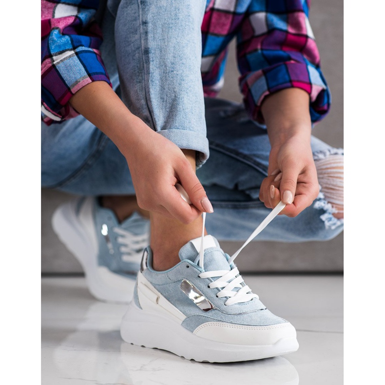 SHELOVET Snygga mockaskor vit blå 2