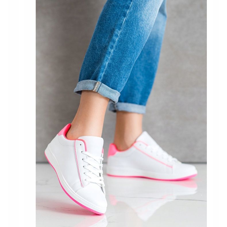 SHELOVET Lågt sneakers med ekoläder vit rosa 2