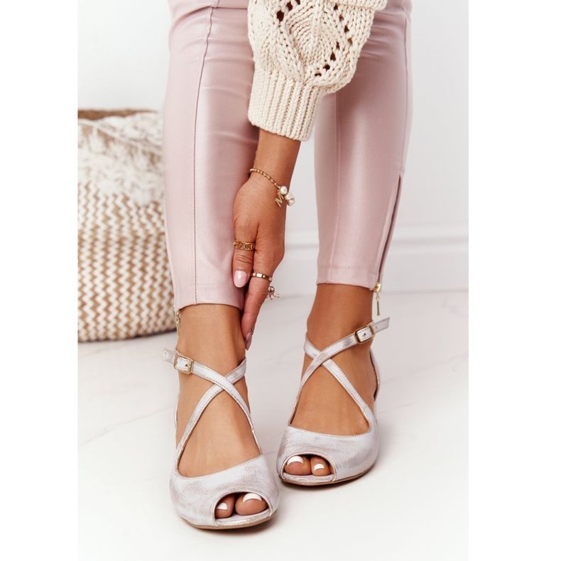 Läder High Heel Sandals Maciejka 04509-45 Beige-Gold gyllene 2