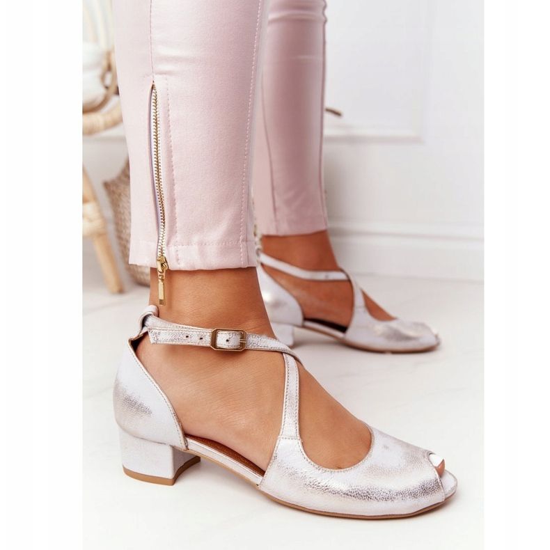 Läder High Heel Sandals Maciejka 04509-45 Beige-Gold gyllene 1