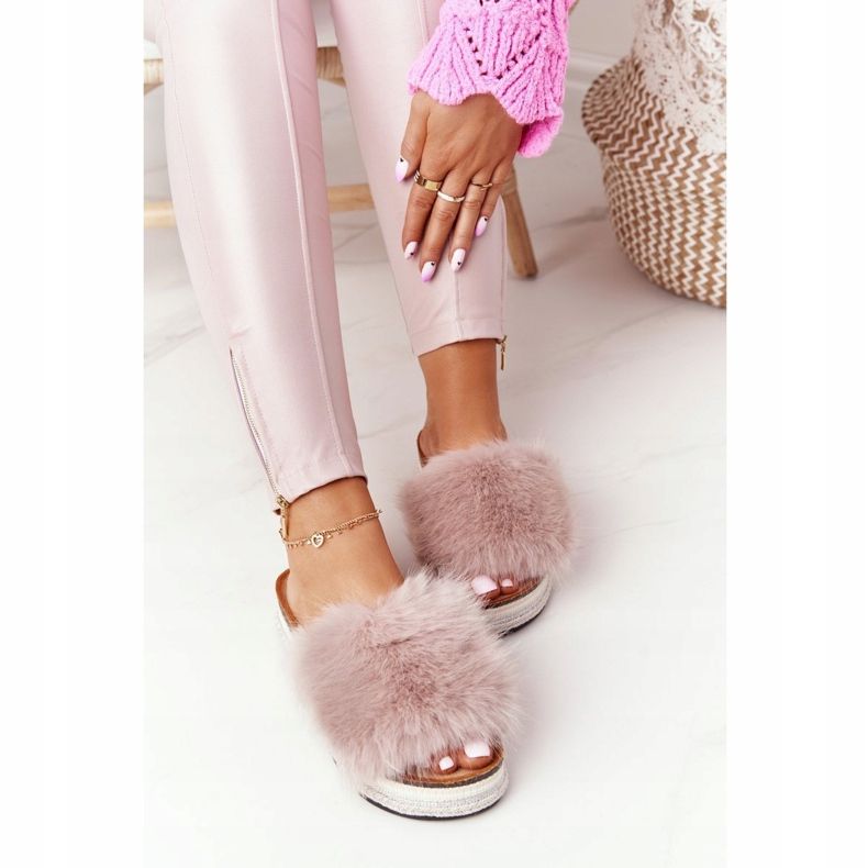 PS1 Beige äventyrsplattform tofflor med päls mångfärgad 2