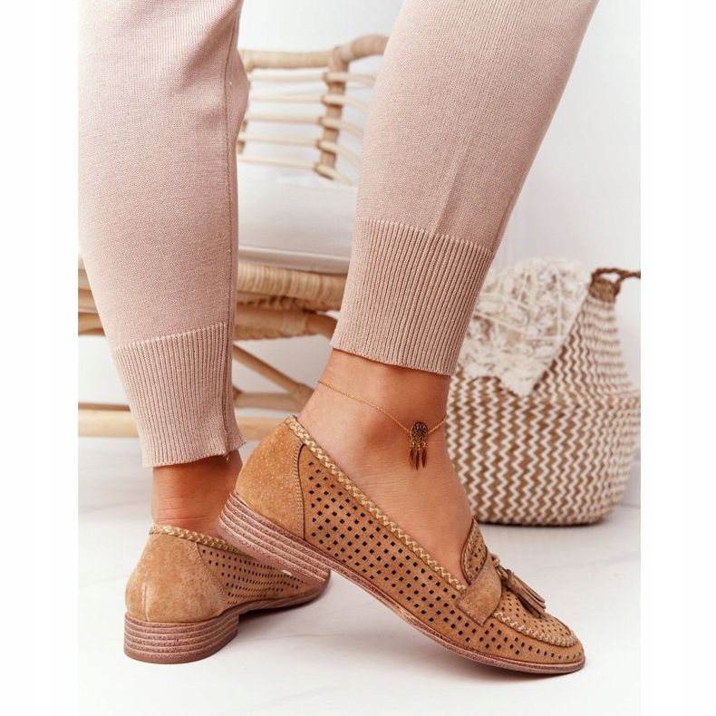 Openwork Loafers Sergio Leone MK735 Camel brun mångfärgad 1