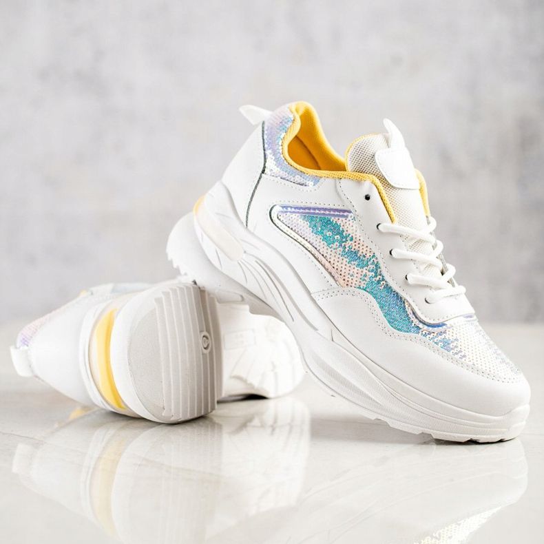 SHELOVET Sneakers med paljetter vit 1