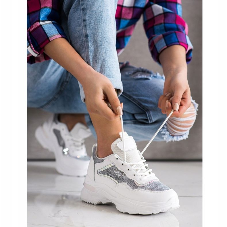 SHELOVET Sneakers med paljetter vit 2