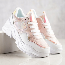 Weide Eco Leather Snake Print Sneakers vit rosa 2