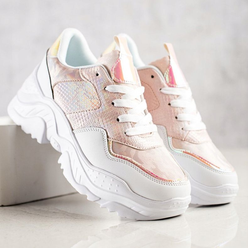 Weide Eco Leather Snake Print Sneakers vit rosa 2