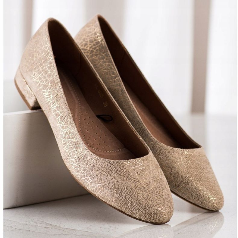 Sergio Leone BL625 Flat Heel Ballerinas beige gyllene 2