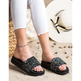 Seastar Trendiga tofflor på Paltform svart silver- 1