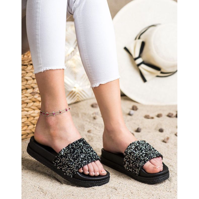 Seastar Trendiga tofflor på Paltform svart silver- 1