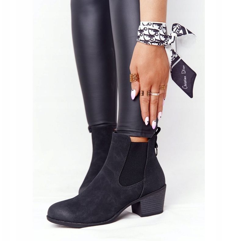 PJ1 Kvinnors svarta varma stövlar Jodhpur Heel Trinity 2