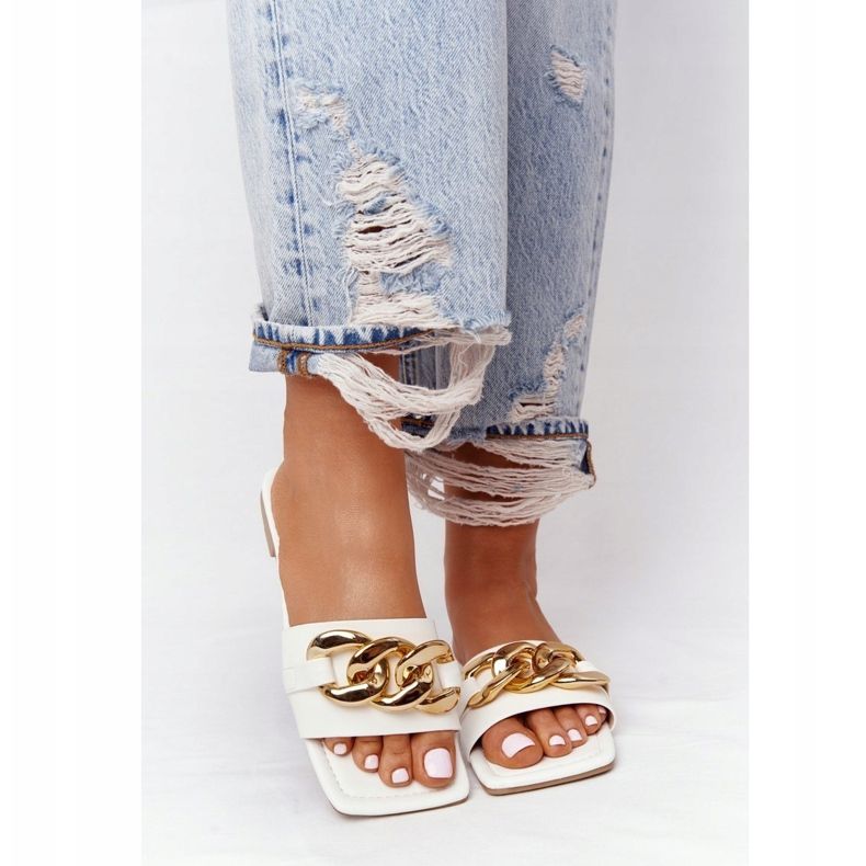 Läder tofflor med en kedja vit fransk kyss gyllene 2