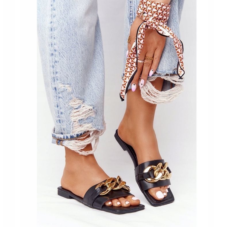 Läder tofflor med en kedja svart fransk kyss 2