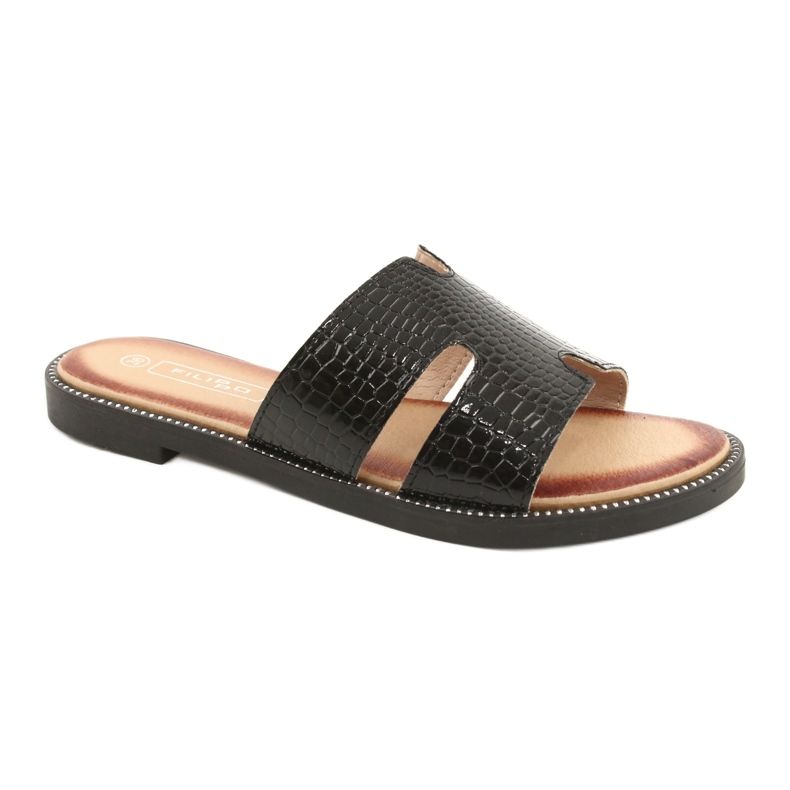 Filippo Glänsande lackerade flikar svart läderinsats 1