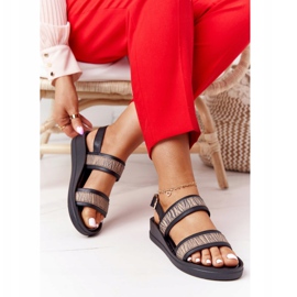 Läder Wedge Sandaler Laura Messi 2232 Svart beige 2