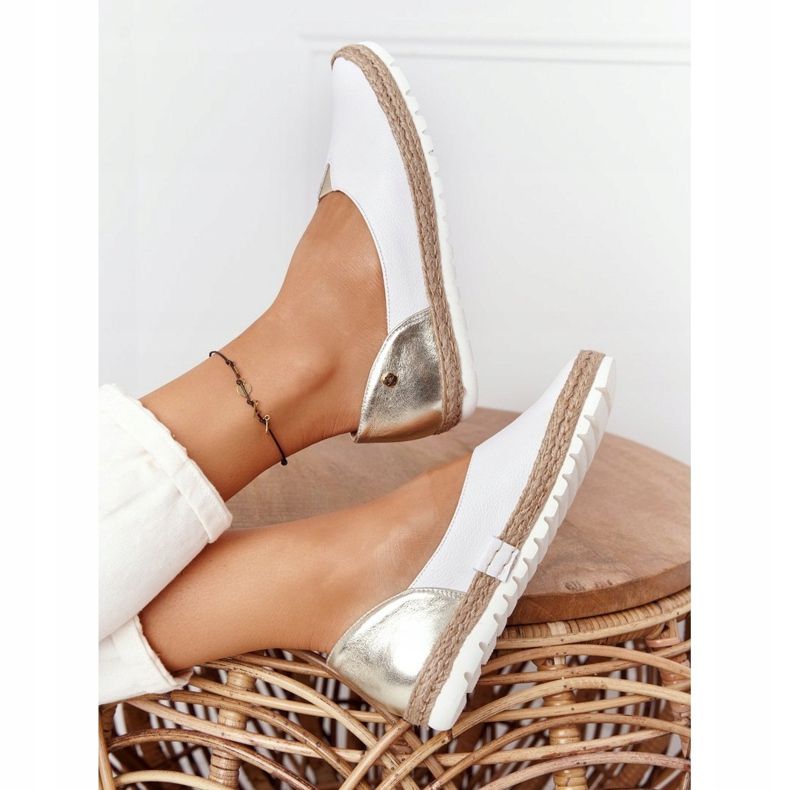 Läder Maciejka 05056-11 ballerina i vitt och guld gyllene 2