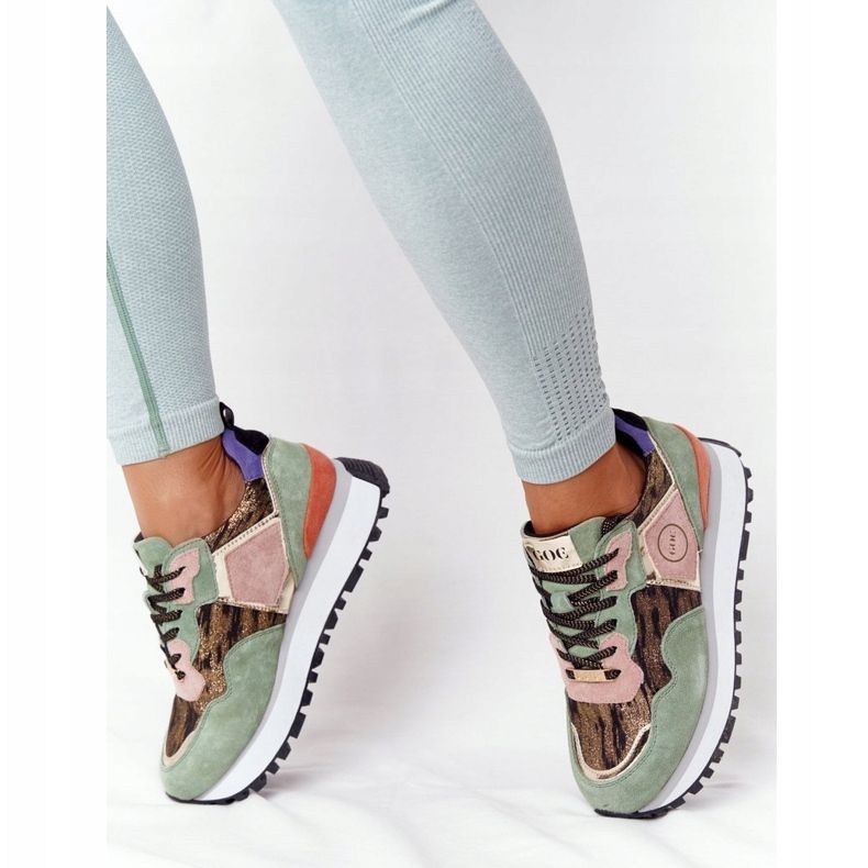 Mockasportskor på GOE HH2N4002 grön-guldplattform beige brun rosa gyllene 2