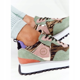 Mockasportskor på GOE HH2N4002 grön-guldplattform beige brun rosa gyllene 1