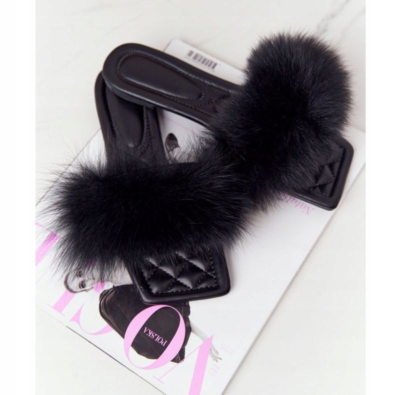 Läder tofflor med päls svart älskar dig så 2