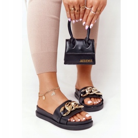 Svart semester plattform tofflor med kedja gyllene 1