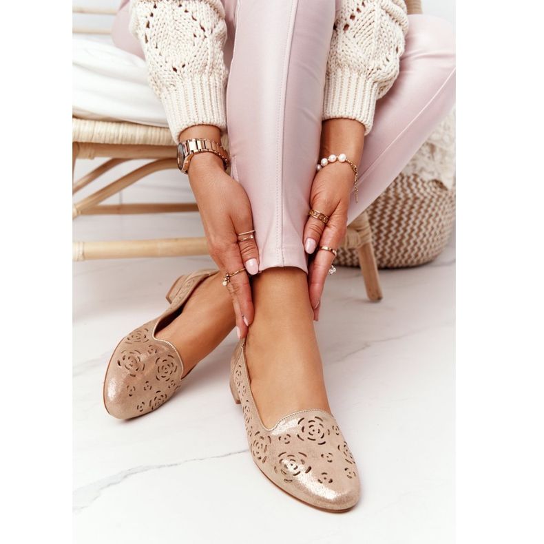 Openwork loafers Sergio Leone BL627 Guld beige gyllene 1