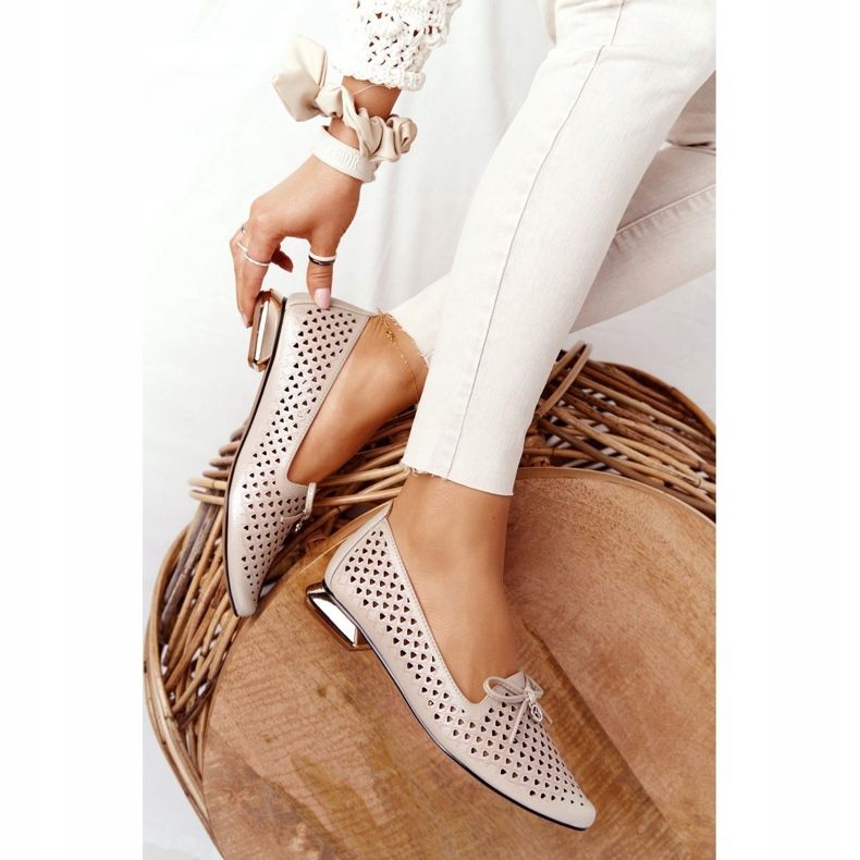 Openwork Loafers On Gold Heels Vinceza 21-10602 Golden beige gyllene 1