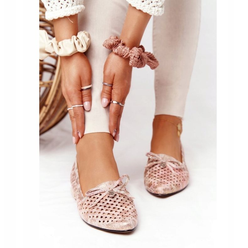 Openwork Loafers On Gold Heels Vinceza 21-10602 Flerfärgad beige rosa gyllene 2