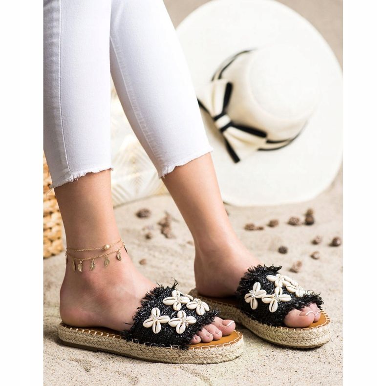 Seastar Espadrilles, flätade flip -flops med skal beige svart 1
