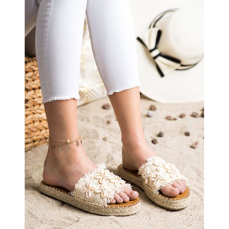 Seastar Espadrilles, flätade flip -flops med skal beige 2