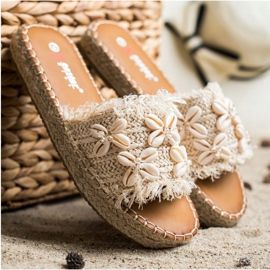 Seastar Espadrilles, flätade flip -flops med skal beige 1