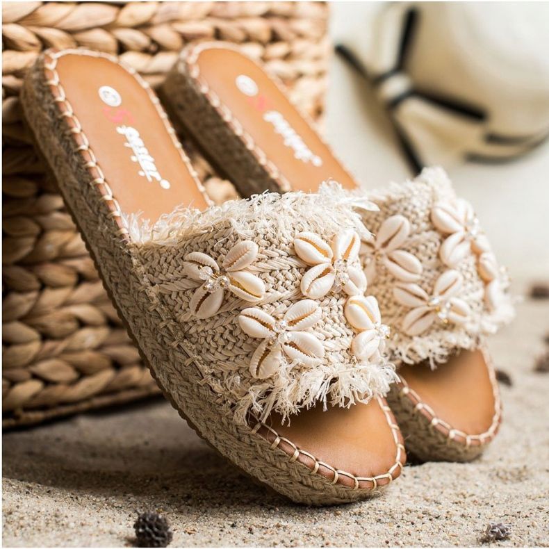 Seastar Espadrilles, flätade flip -flops med skal beige 1