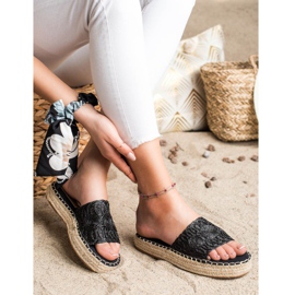 Seastar Espadrilles flip -flops på en halmplattform svart 1