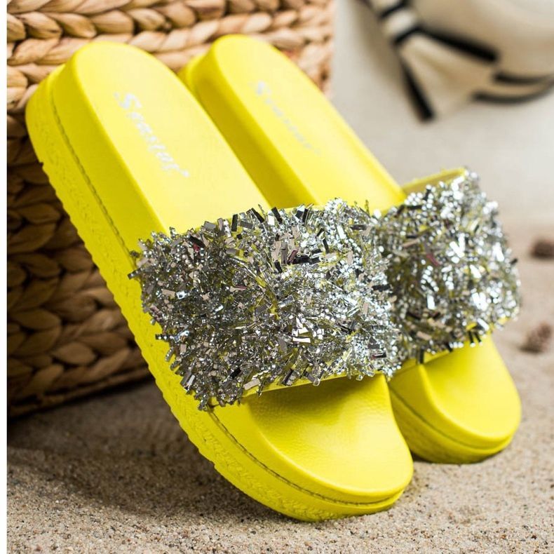 Seastar Mode tofflor i kristall silver- gul 2