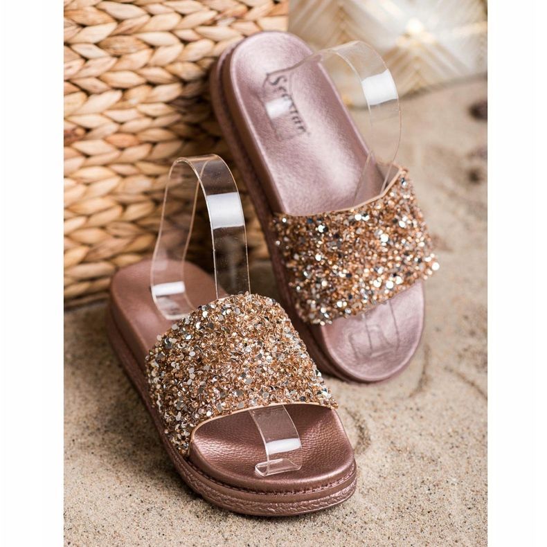 Seastar Trendiga tofflor på plattformen brun gyllene 2