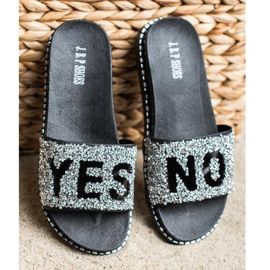 SHELOVET Fashionabla flipflops med kristaller svart silver- 2