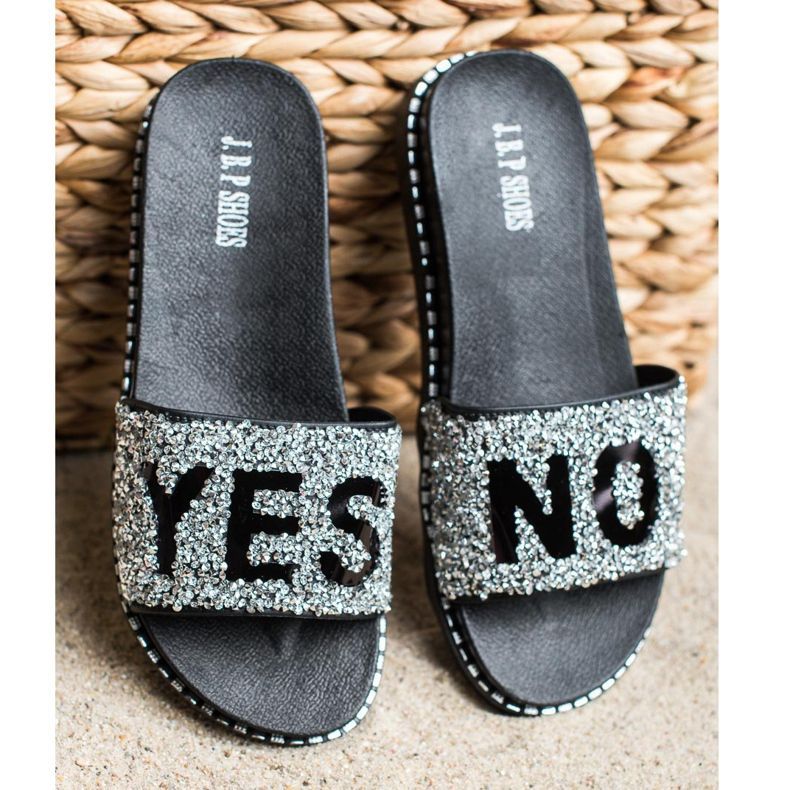 SHELOVET Fashionabla flipflops med kristaller svart silver- 2