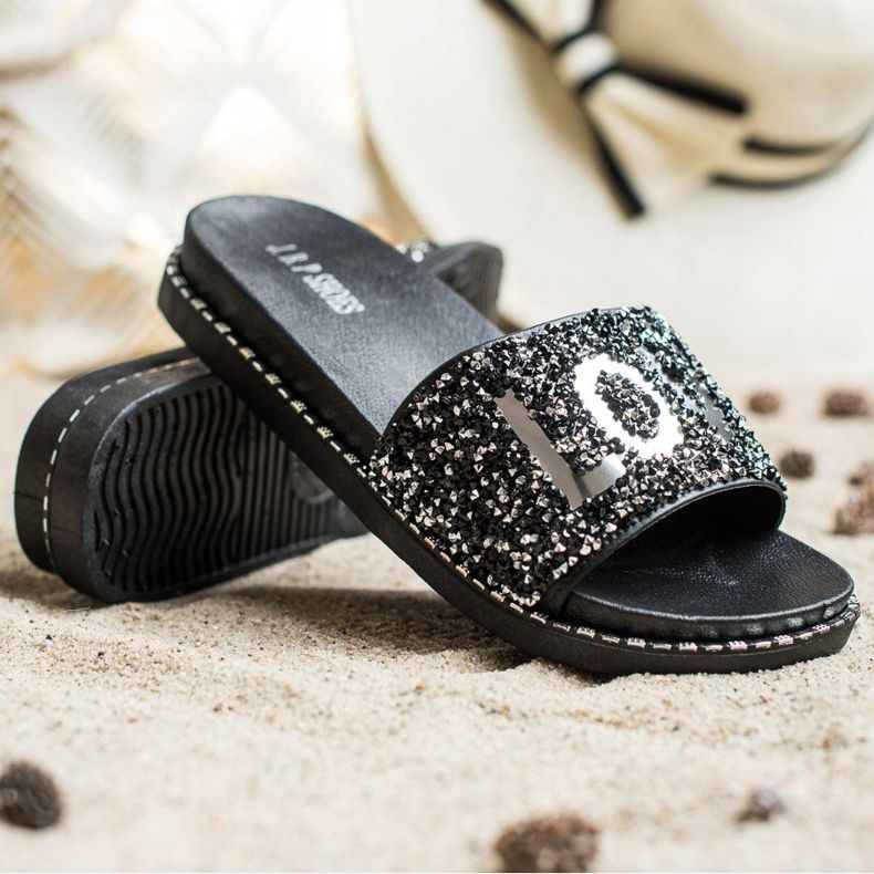 SHELOVET Älskar plattformstofflor svart silver- 1