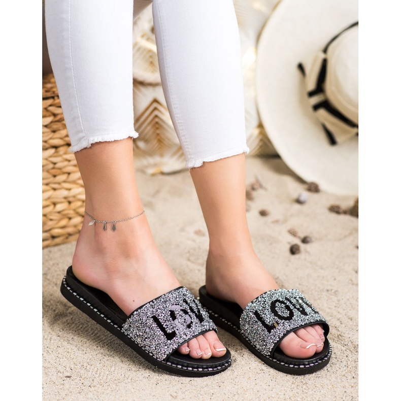 SHELOVET Älskar plattformstofflor svart silver- 1