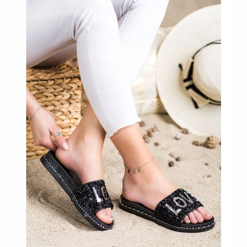 SHELOVET Älskar plattformstofflor svart 1