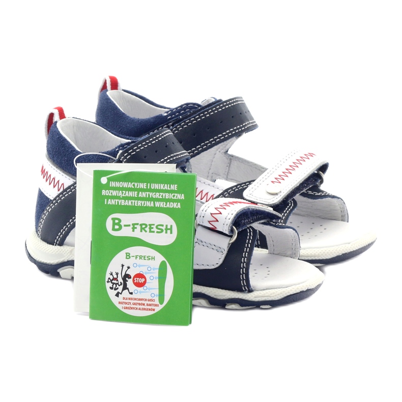 Lädersandaler för kardborrband 81824 Navy/Red Bartek blå 5