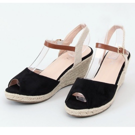 Svart öppen tå espadriller 77-207 Svart beige brun 1