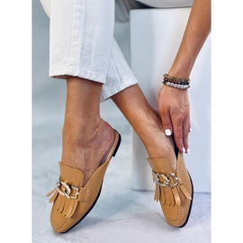 Tofflor mockasiner med kedjekamel T501 Camel brun 1
