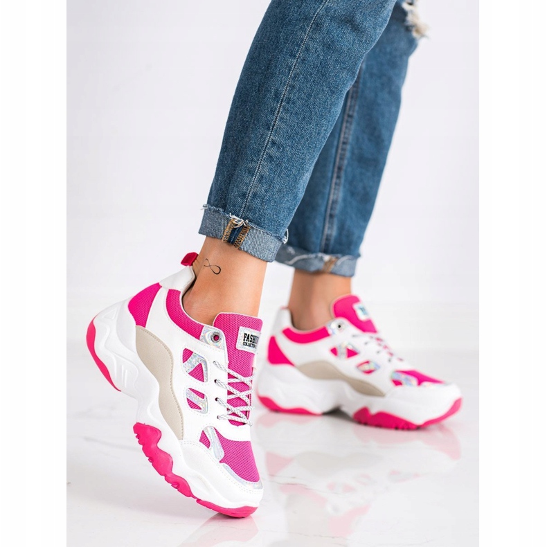 SHELOVET Mode snörskor beige vit rosa silver- 2