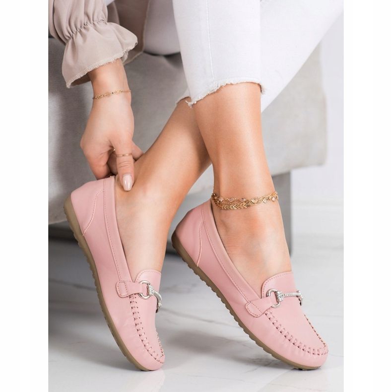 Queentina Eleganta Loafers med Cubic Zirconia rosa 2